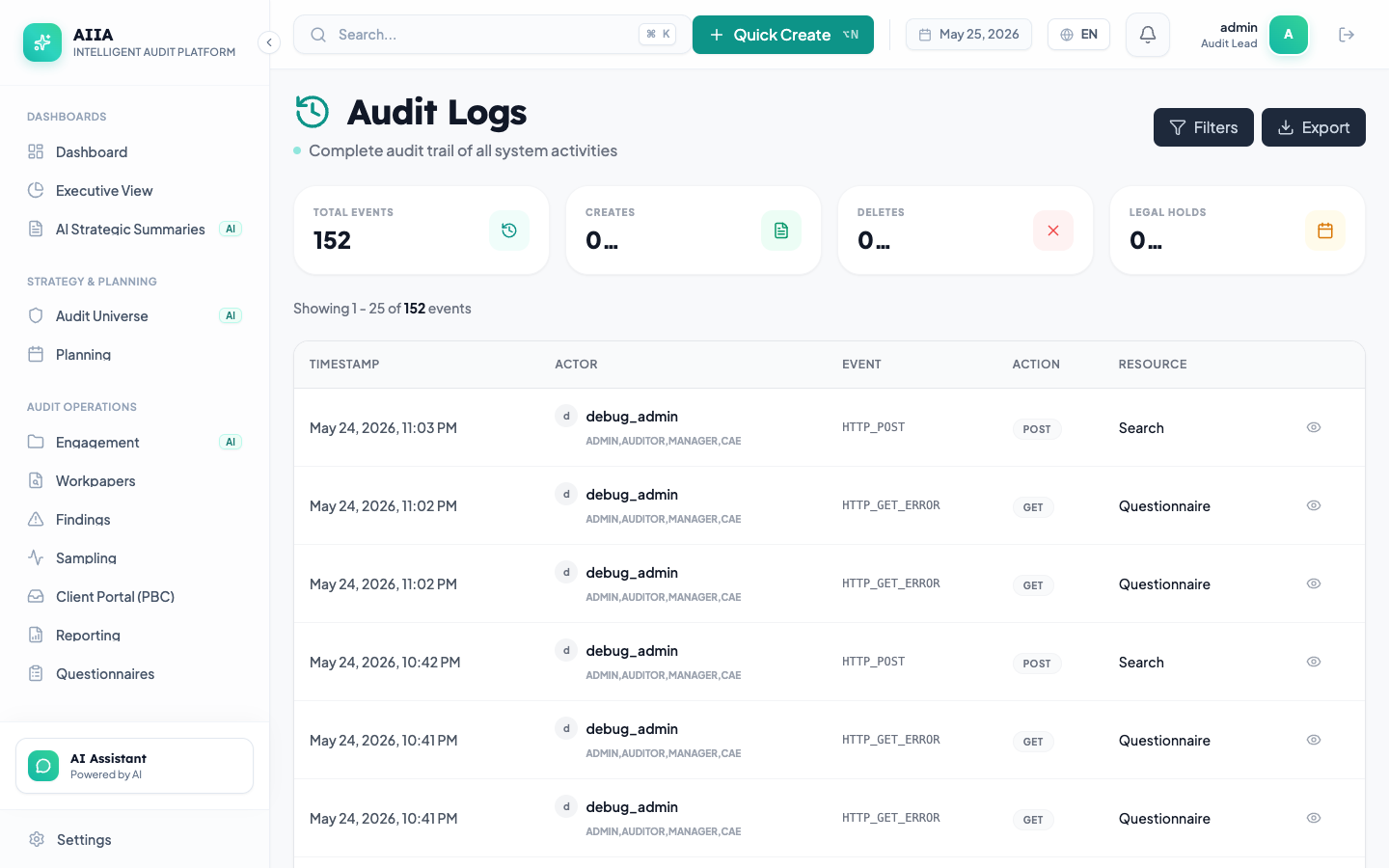 Audit Logs Screen